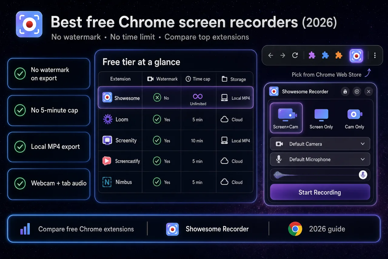Best free Chrome screen recorder (2026) — no watermark, no time limit