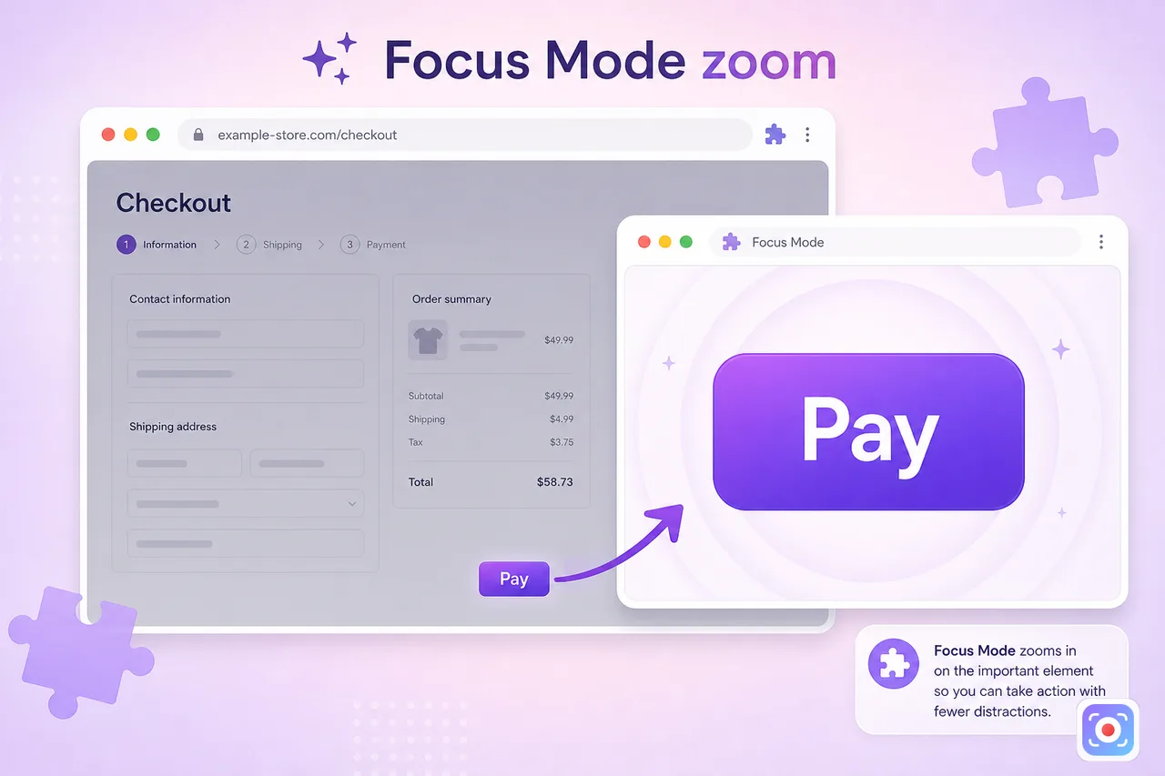 Focus Mode dims the rest of the screen and zooms the Pay control so reviewers see what failed