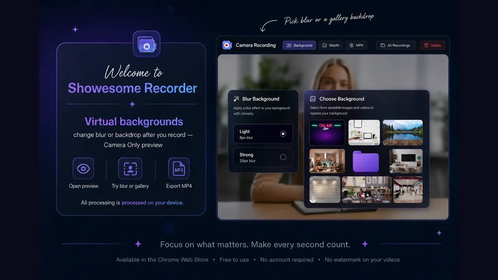 Virtual backgrounds: blur, gallery backgrounds, and live preview