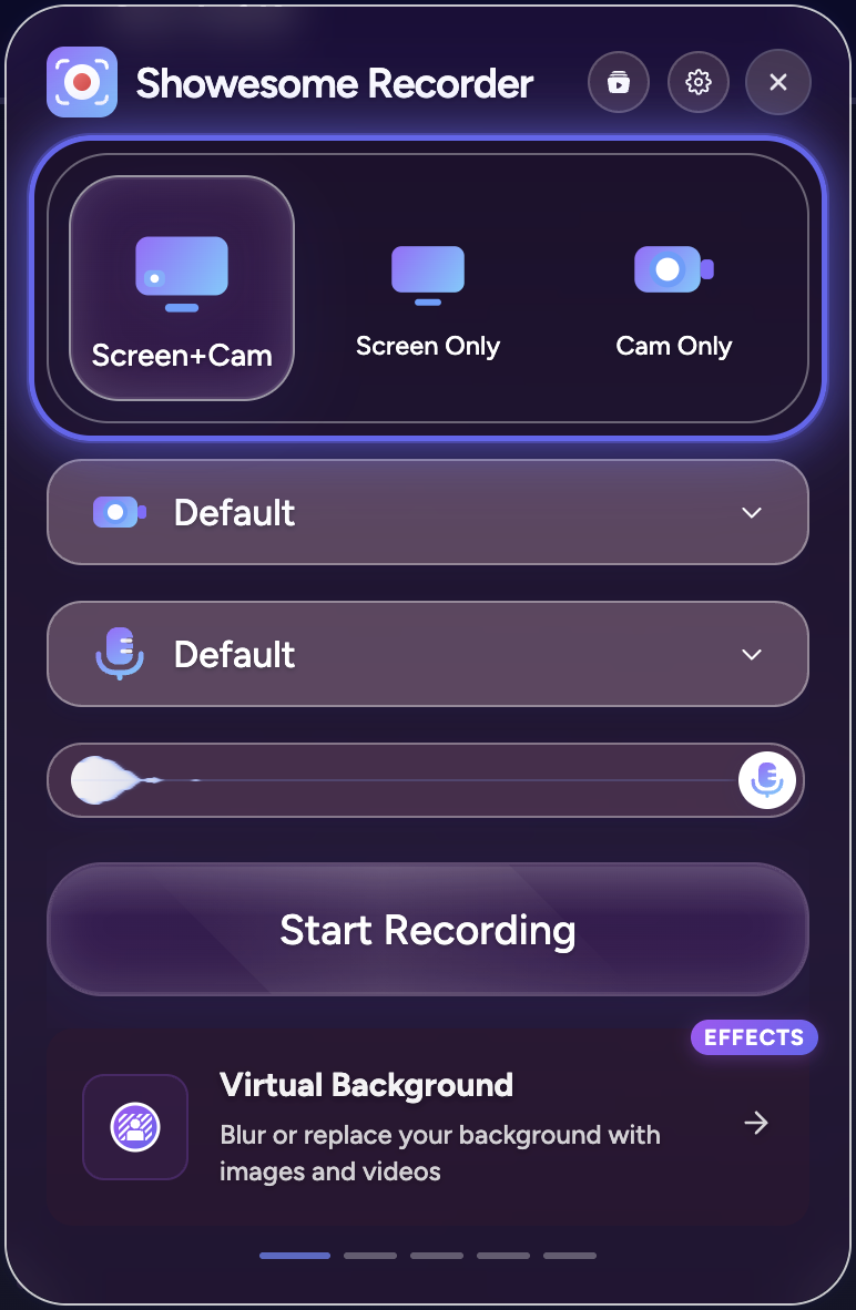 Screen + Camera selected in the Showesome popup