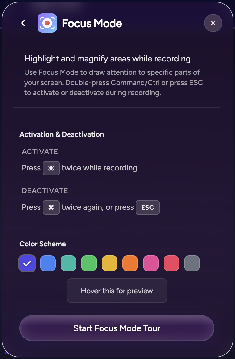 Focus Mode spotlight color in the Showesome popup
